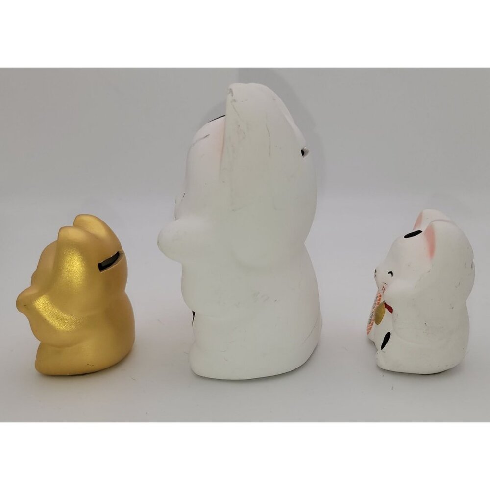 Set Of 3 Maneki Neko Lucky Cat Coin Banks - Picture 5 of 9
